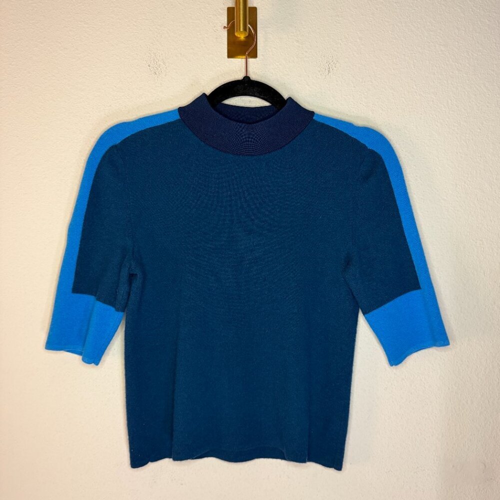Tory Burch Cashmere Blue Colorblock Sweater Top Size S - Picture 2 of 5